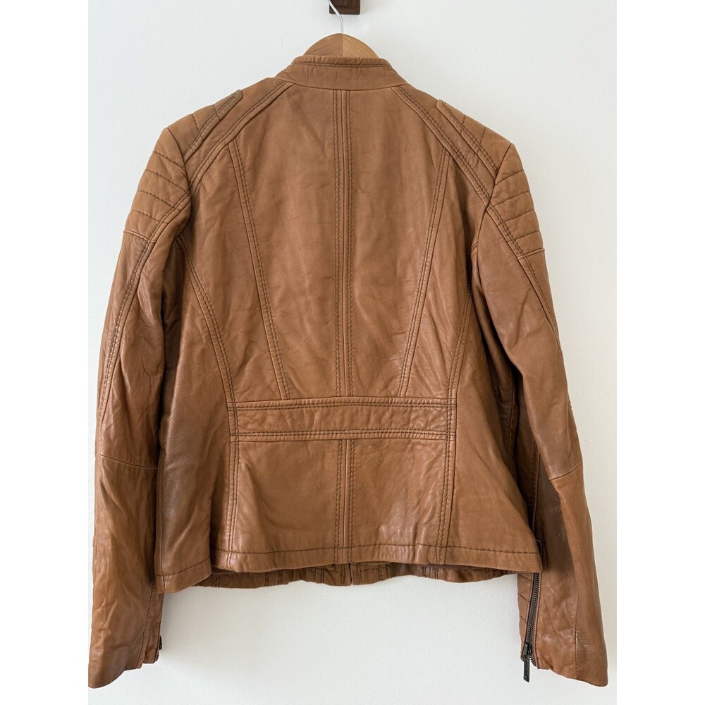 Michael Kors Buttery Leather Zip Front Camel  Racer Jacket Sz L Outwear Capsule - Picture 2 of 9